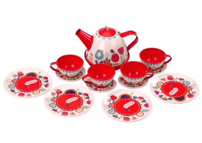 Tea and Coffee Set in Carry Case with Cups and Saucers Red