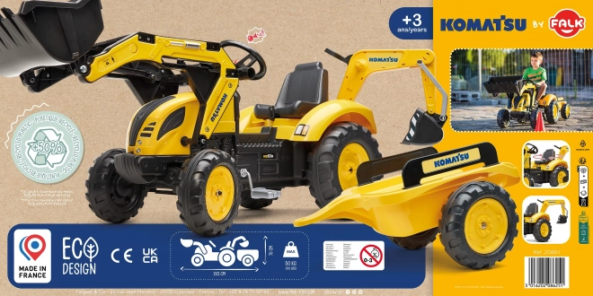 Pedal Tractor Komatsu with Front and Rear Bucket and Roller