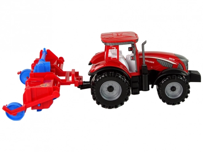 Red Toy Tractor with Plow Friction Drive