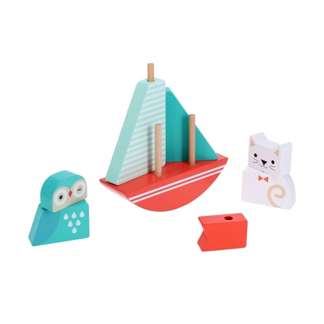 Petit Collage Wooden Stacking Tower Owl and Cat