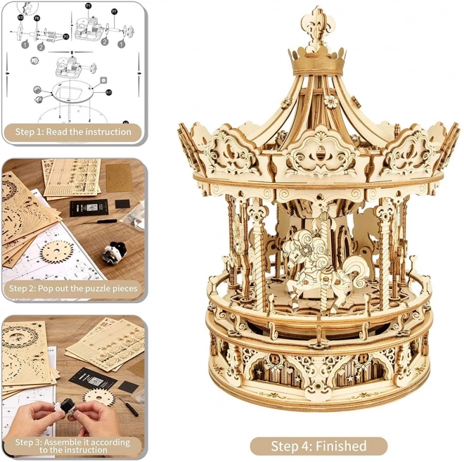 Rokr 3D Wooden Puzzle Romantic Carousel Music Box