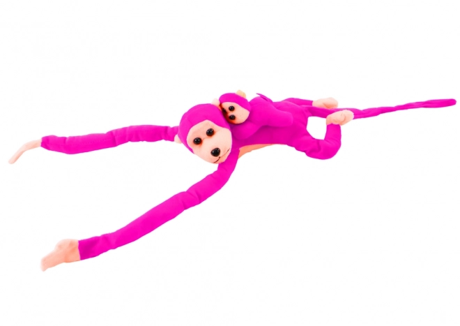 Plush Monkey Toy with Baby Dark Pink