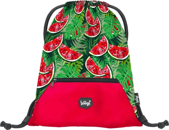 Baagl Drawstring Bag with Pocket Watermelon Design