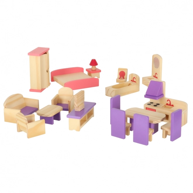 Wooden Dollhouse Furniture Set in Purple