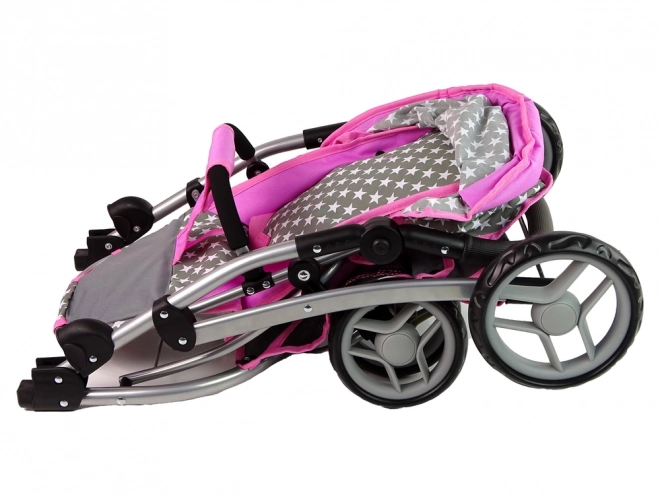 2-in-1 Pink Doll Stroller with Bag and Bassinet