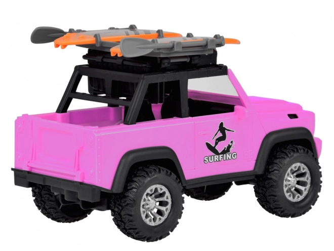 Pink Off-road Toy Car with Surfboards, Sounds, and Lights