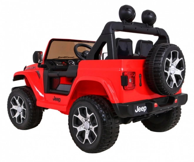 Jeep Wrangler Rubicon baterie pro děti Červená + dálkové ovládání + rádio MP3 LED + kola EVA