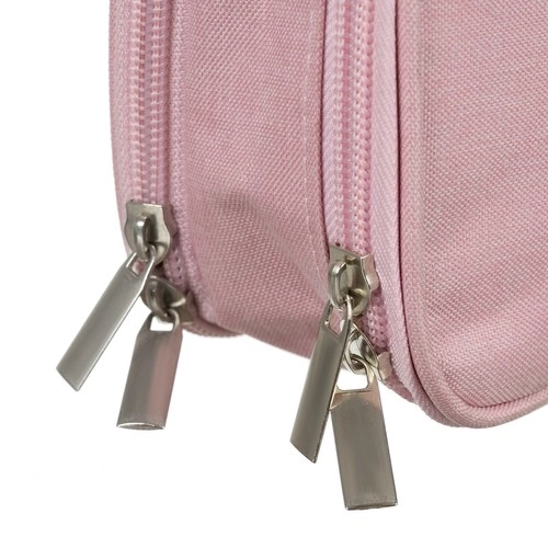 Large Pink School Pencil Case - Foldable Double Compartment