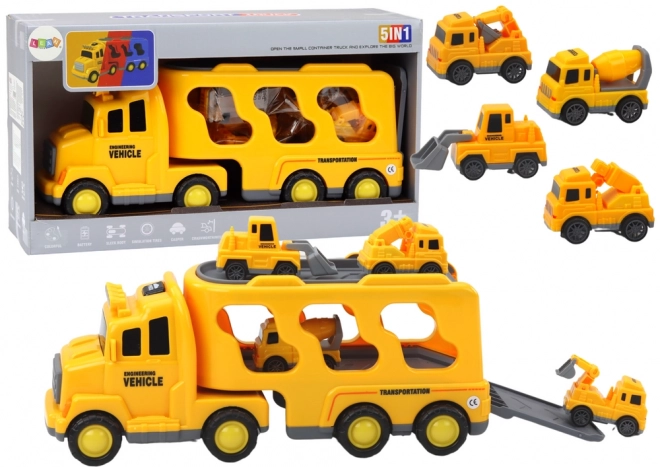 Toy Tow Truck with Construction Vehicles - Yellow