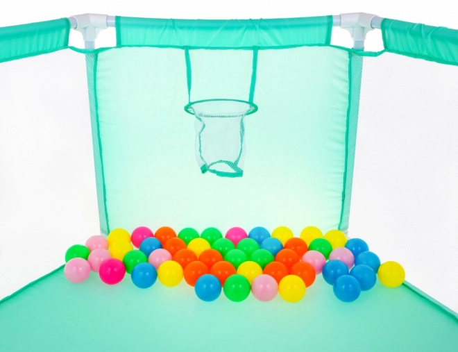 Children's Playpen with Colorful Balls and Basketball Hoop