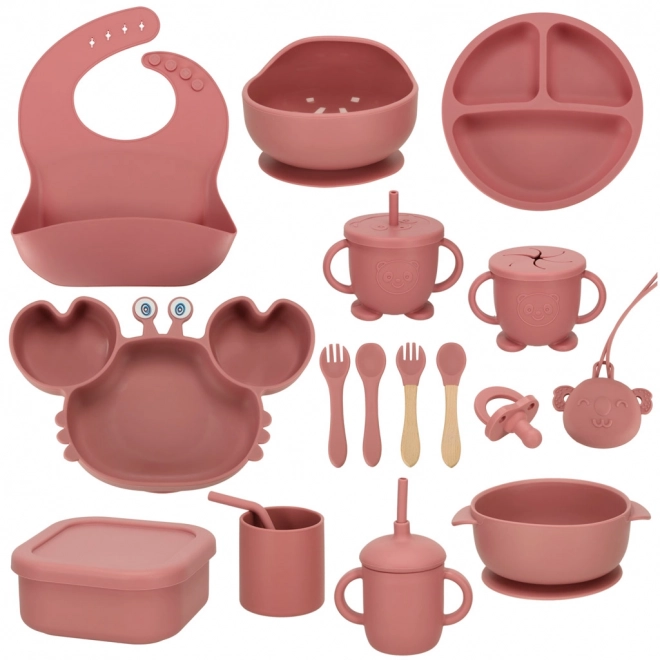 Silicone Dish Set for Kids Pink Crab