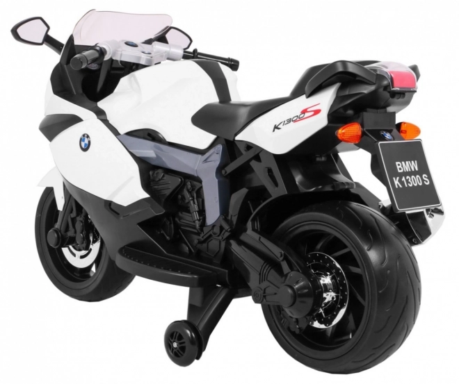 BMW K1300S Children's Battery Motorcycle White + Training Wheels + Sounds, Lights + Slow Start