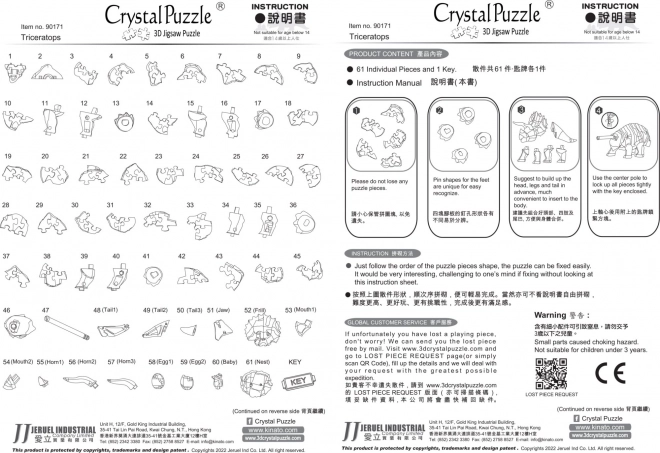 3D Crystal Puzzle Triceratops with Baby