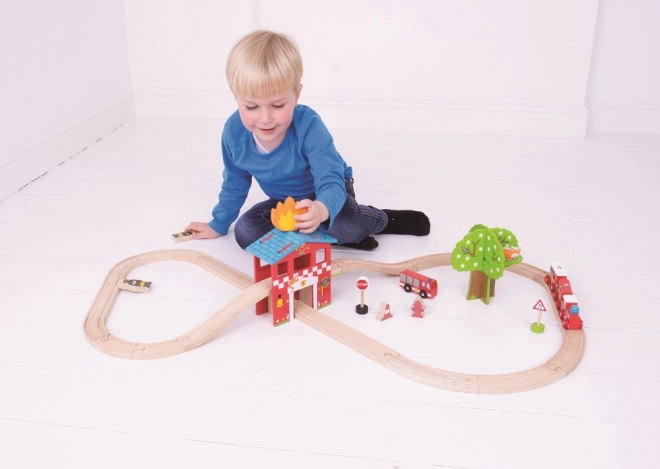 Bigjigs Rail Wooden Fire Station Train Set