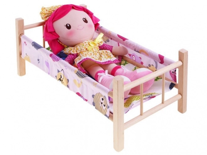 wooden doll bed with bedding set