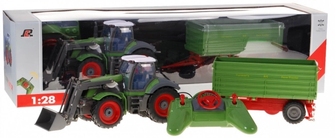 Remote Control Green Tractor with Trailer and Backhoe for Kids 3+