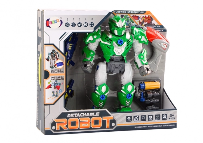 Green Assembly Robot with Tools and Light Effects