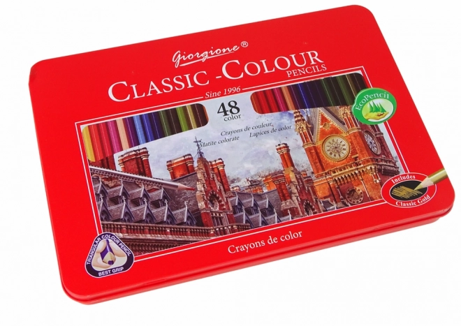 Set of 48 Artist Colored Pencils with Metal Case