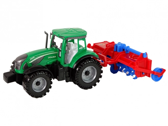 Friction-Powered Red Tractor with Plow