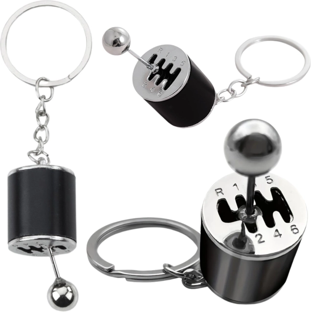 Metalen sleutelhanger Versnellingspook – zwart