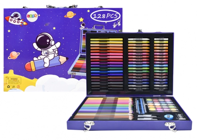 Art Set in Blue Suitcase with Astronaut 128 Pieces