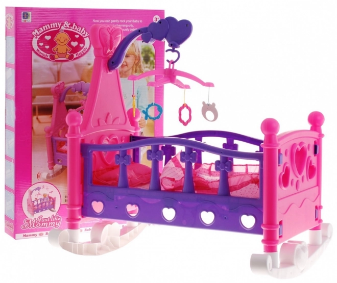 Doll Bed Cradle 2-in-1 with Mobile and Bedding