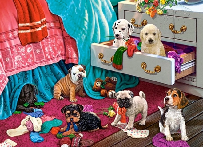 Puzzle Puppies in the Bedroom