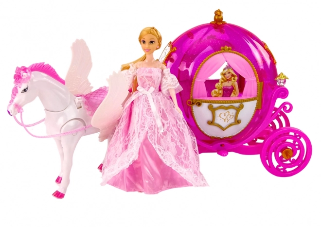 Princess Doll with Pink Pegasus and Carriage Set