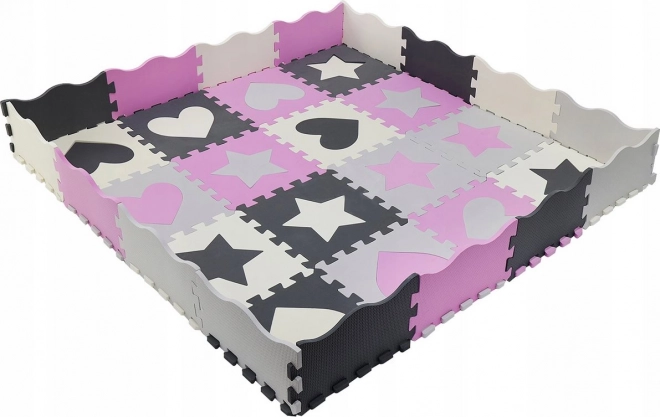 Foam Puzzle Gray-Pink Hearts and Stars