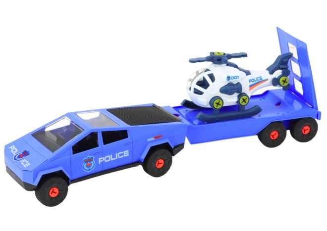 Modern Car Set with Helicopter and Trailer DIY Blue