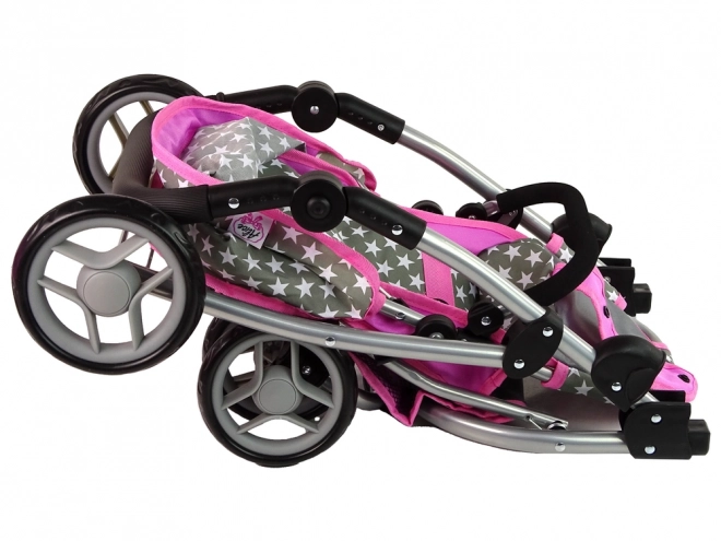 2-in-1 Doll Stroller with Bag - Pink Stars