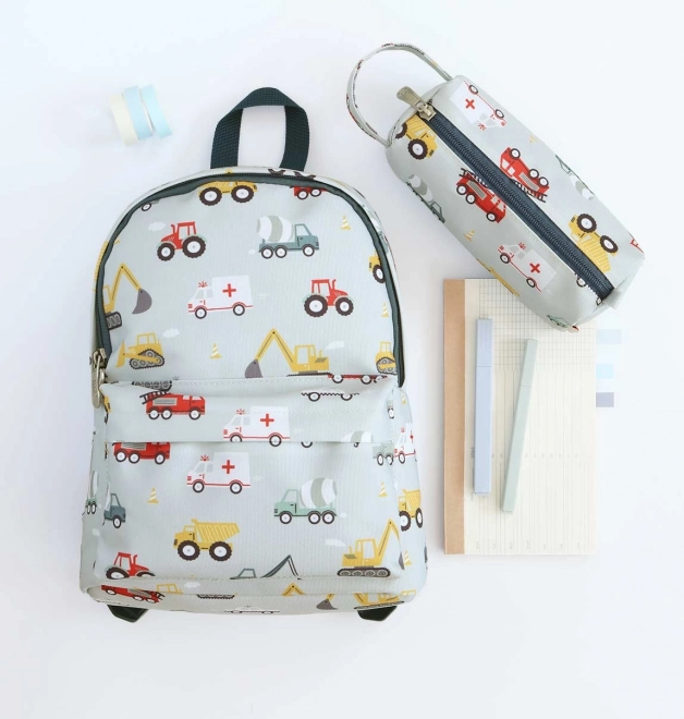 Light Blue Pencil Case with Vehicles - A Little Lovely Company