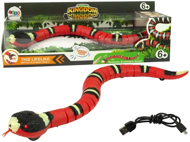 Remote Controlled Interactive Red Snake with Black Stripes