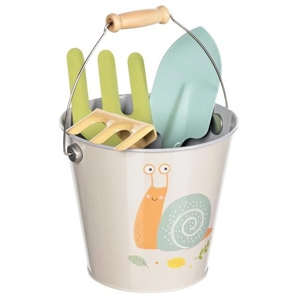 Bucket with Mini Tools and Happy Snail Design