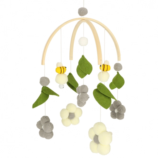 Wooden Baby Crib Mobile with Plush Bees and Flowers