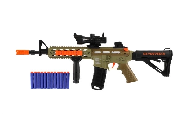 Fusil mitrailleur avec balles en mousse + 12 balles en plastique 60cm à piles avec lumière, son dans une boîte 65x27x6cm