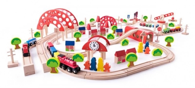 Wooden Train Set with Bridge