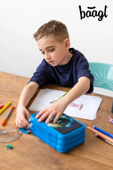 School Pencil Case with Three Compartments Racing Car