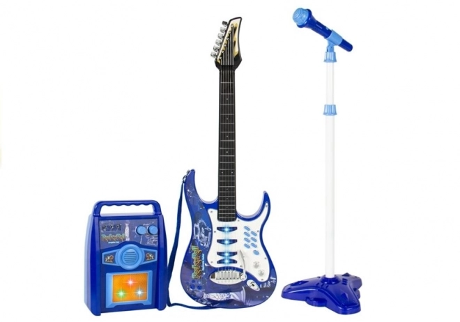 Electric Blue Guitar with Microphone and Amplifier