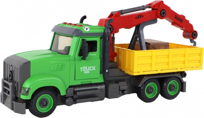 Movable crane, dump bed, and opening doors