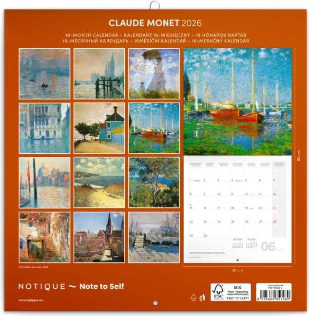 Jegyzetnaptár Claude Monet 2026, 30 x 30 cm