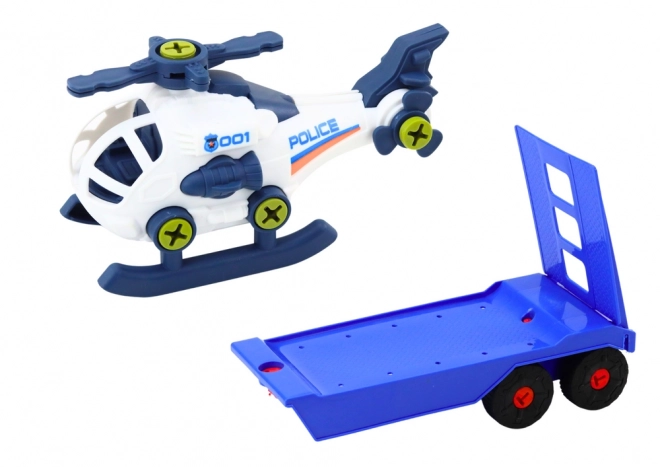 Modern Car Set with Helicopter and Trailer DIY Blue