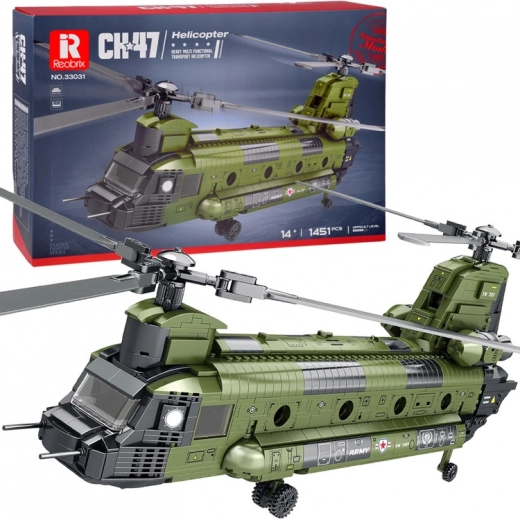 Reobrix building set helicopter CH-47 Chinook – military tandem rotor helicopter, 1451 pieces