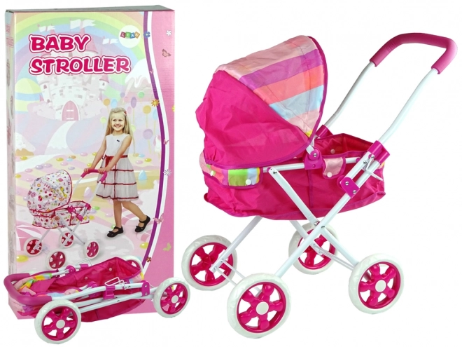 Pink Doll Stroller with Colorful Canopy