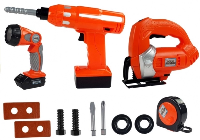 Workshop Toy Set with Drill, Jigsaw and Flashlight for Kids