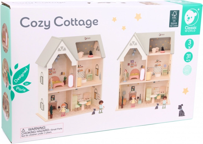 Large wooden dollhouse with furniture
