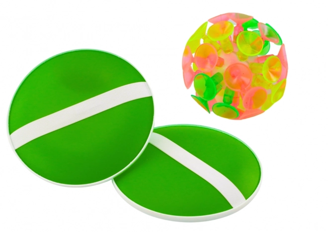 Skill Game Round Paddles With Suction Cup Ball Green