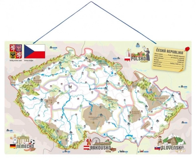 Woody Magnetic Map of the Czech Republic with Illustrations and Board Game