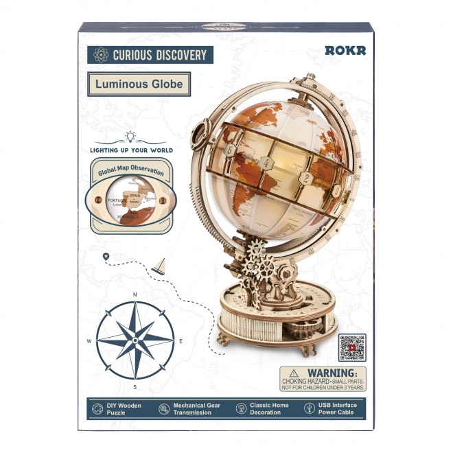 Robotime Rokr Illuminated 3D Wooden Globe Puzzle 180 Pieces