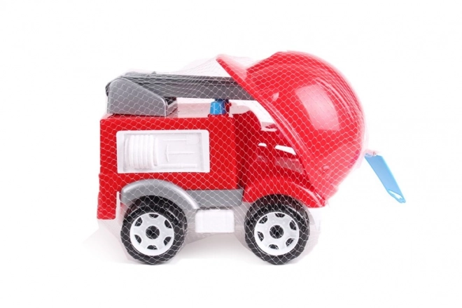 Fire Truck with Ladder and Firefighter Helmet